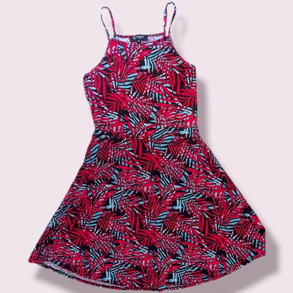 Lily Morgan Tropical Palm Halter Mini Sun Dress